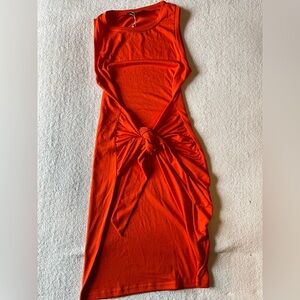 NWT Lillusory tie front wrap look dress, bright orange, women’s size small